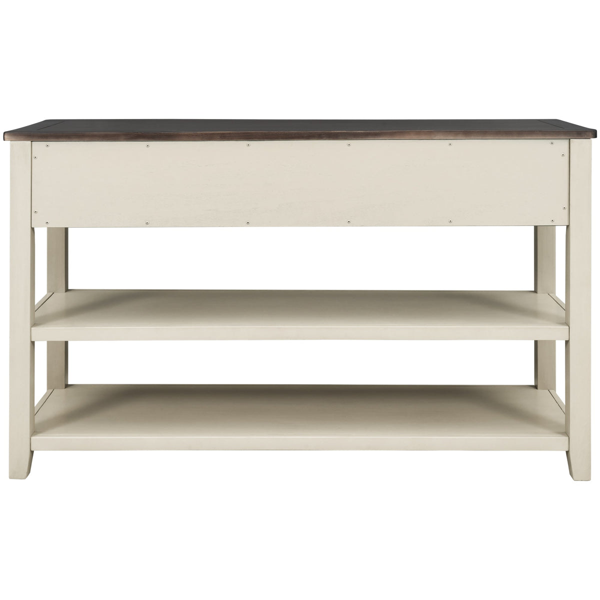 Retro Design Console Table with Two Open Shelves, Pine Solid Wood Frame and Legs for Living Room (Espresso+Beige) - B&B Forest Products