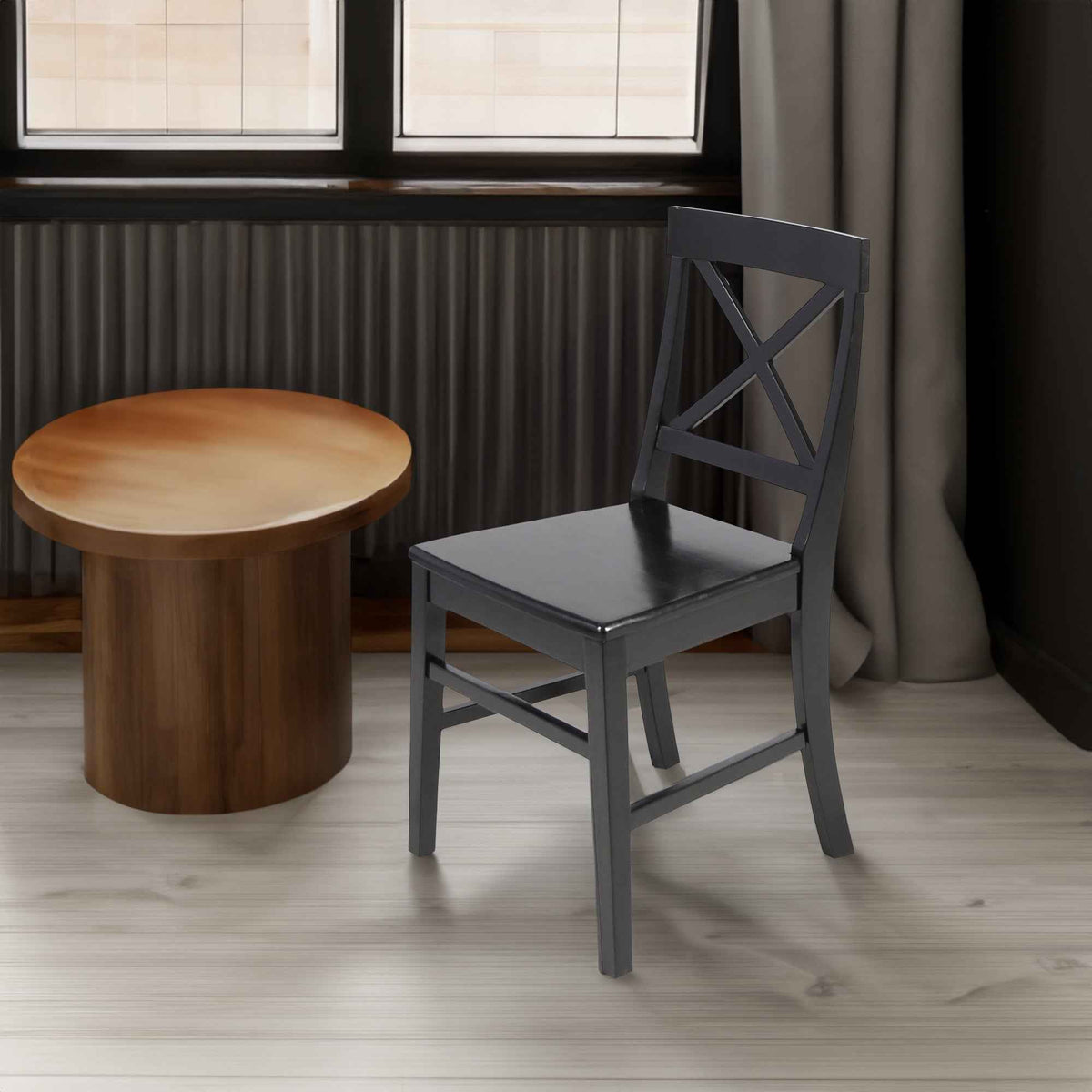 Roshan Farmhouse Acacia Wood Dining Chairs, Black (Set of 2) - B&B Forest Products