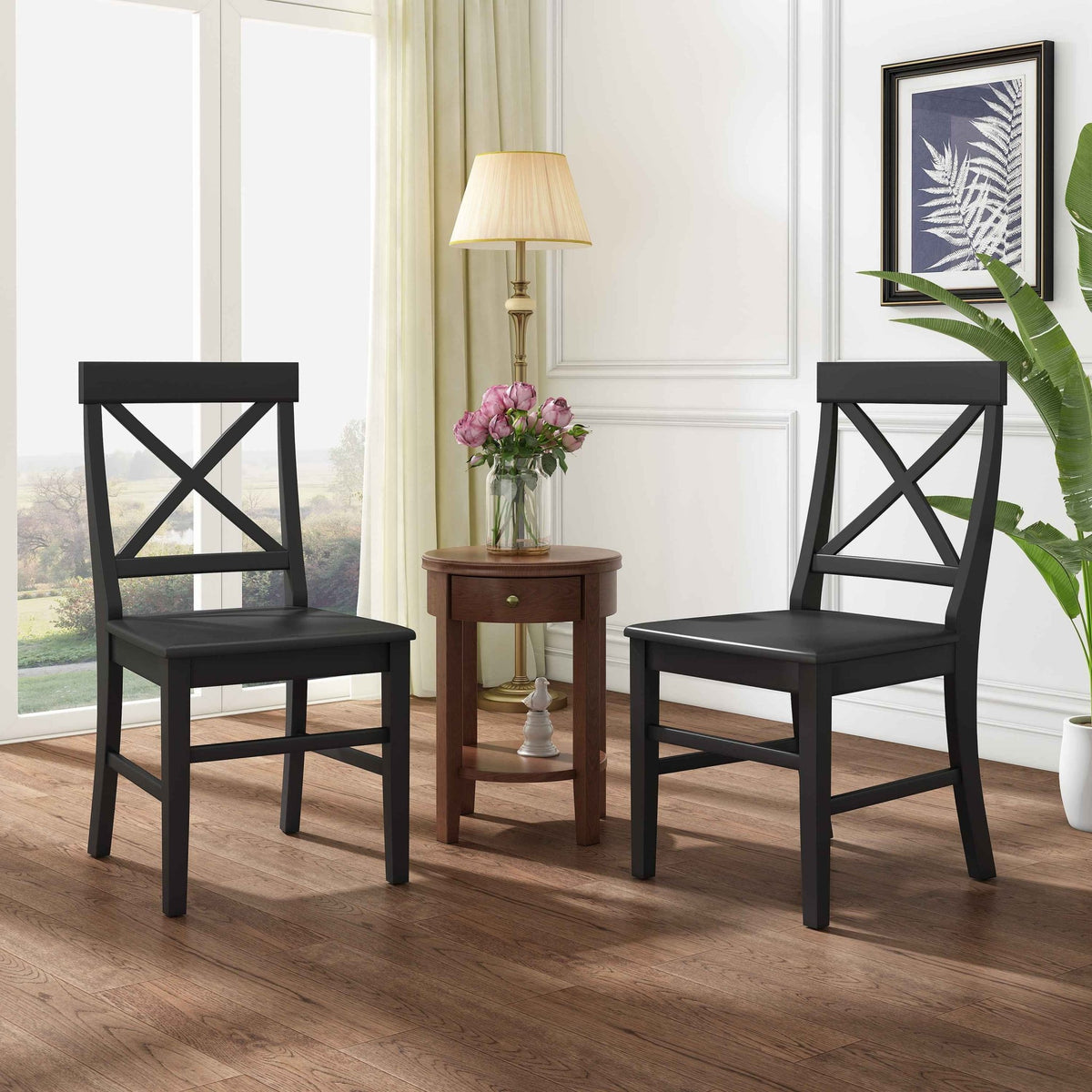 Roshan Farmhouse Acacia Wood Dining Chairs, Black (Set of 2) - B&B Forest Products