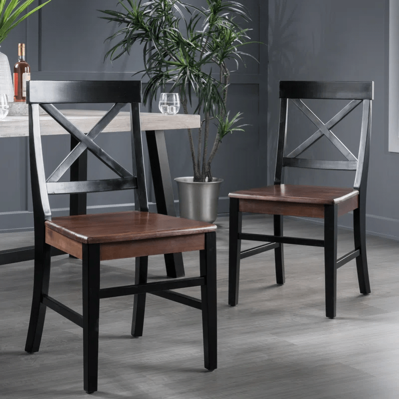 Roshan Farmhouse Acacia Wood Dining Chairs, Black / Walnut (Set of 2) - B&B Forest Products