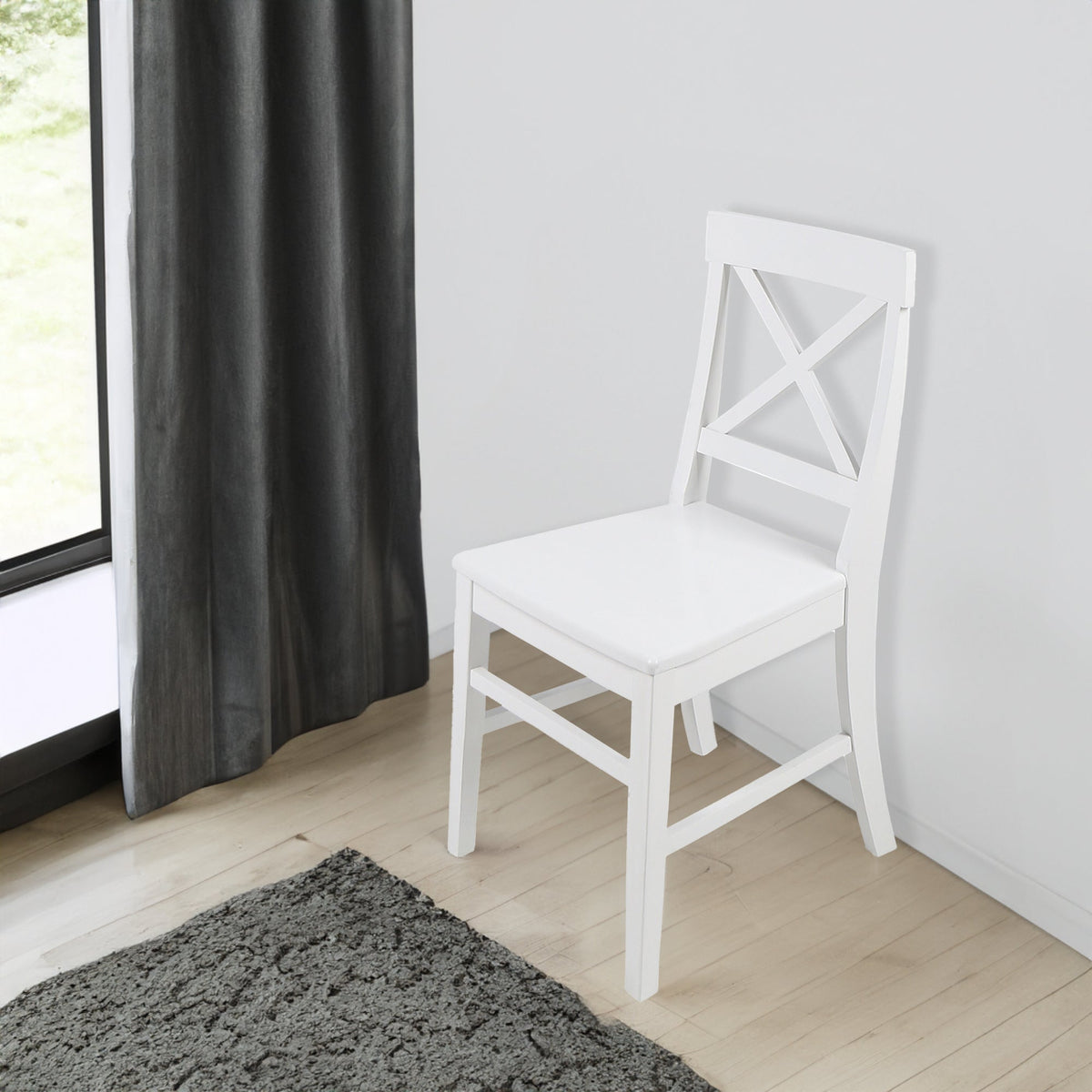 Roshan Farmhouse Acacia Wood Dining Chairs, White (Set of 2) - B&B Forest Products