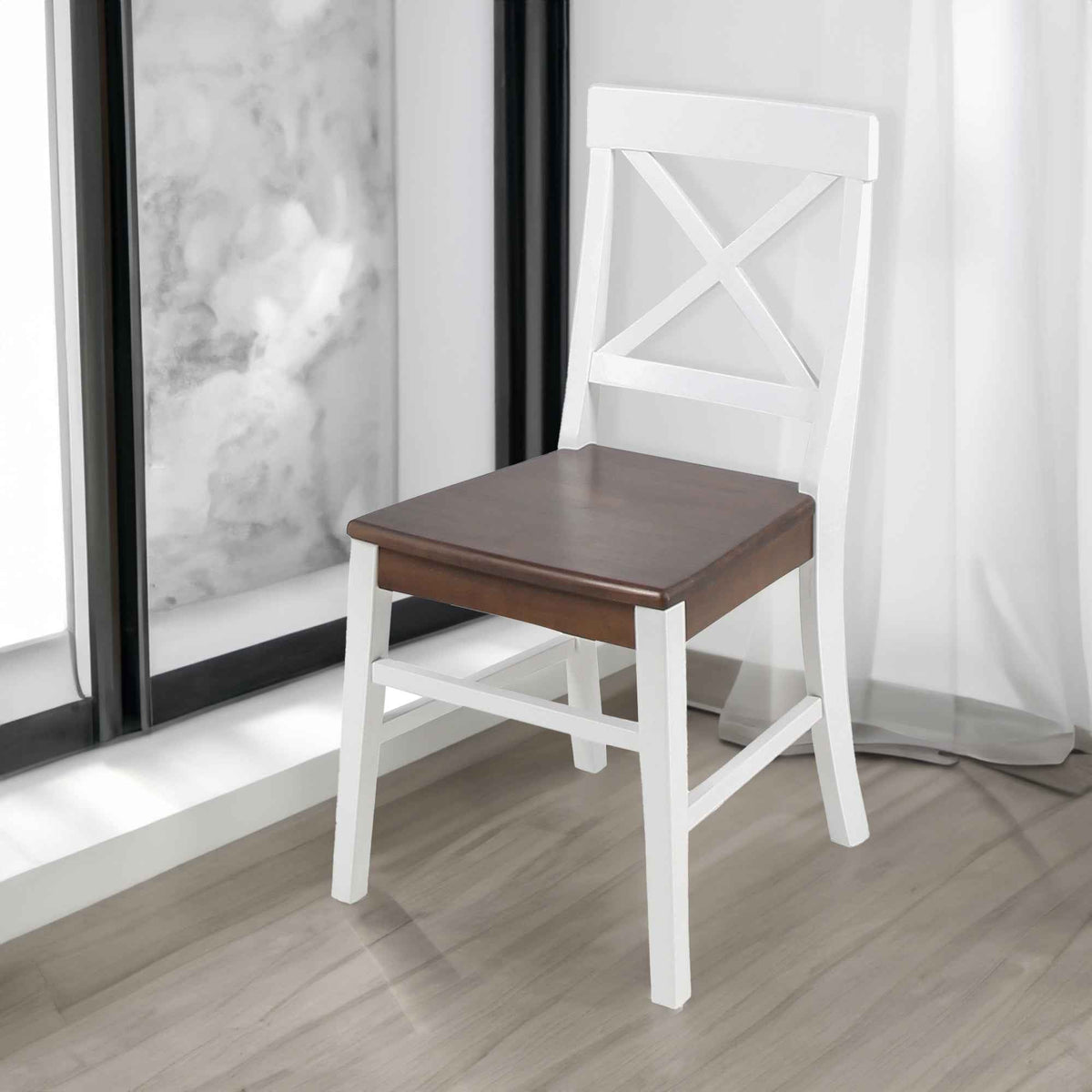 Roshan Farmhouse Acacia Wood Dining Chairs, White / Walnut (Set of 2) - B&B Forest Products
