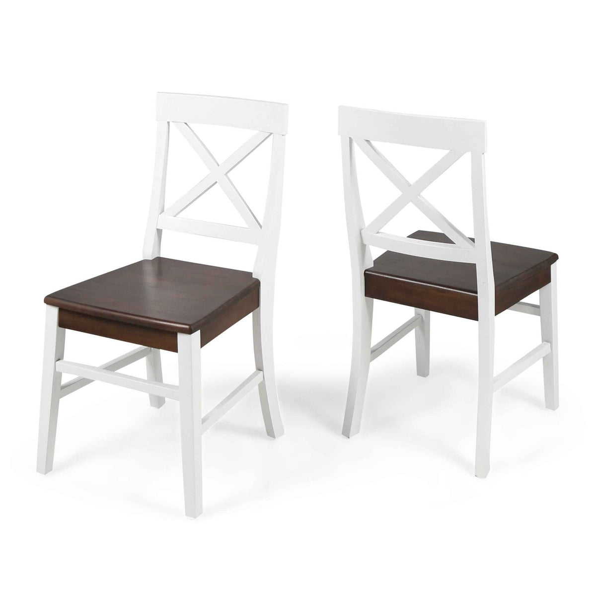 Roshan Farmhouse Acacia Wood Dining Chairs, White / Walnut (Set of 2) - B&B Forest Products