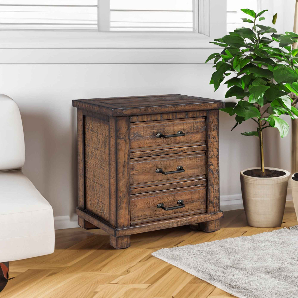 Rustic Three Drawer Reclaimed Solid Wood Framhouse Nightstand - B&B Forest Products
