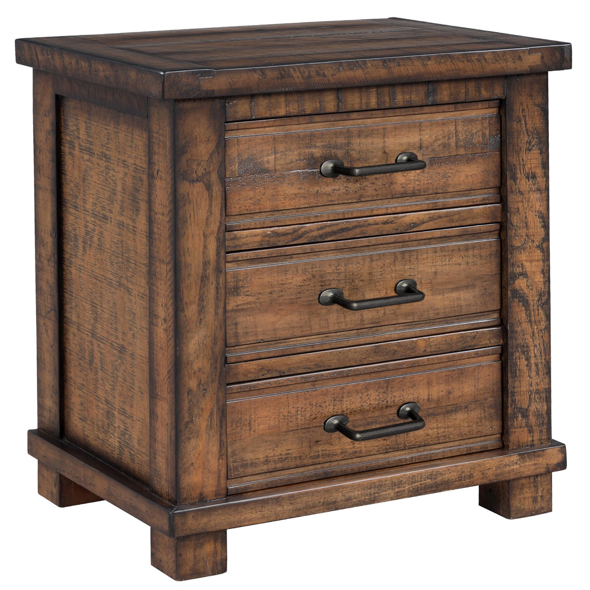 Rustic Three Drawer Reclaimed Solid Wood Framhouse Nightstand - B&B Forest Products