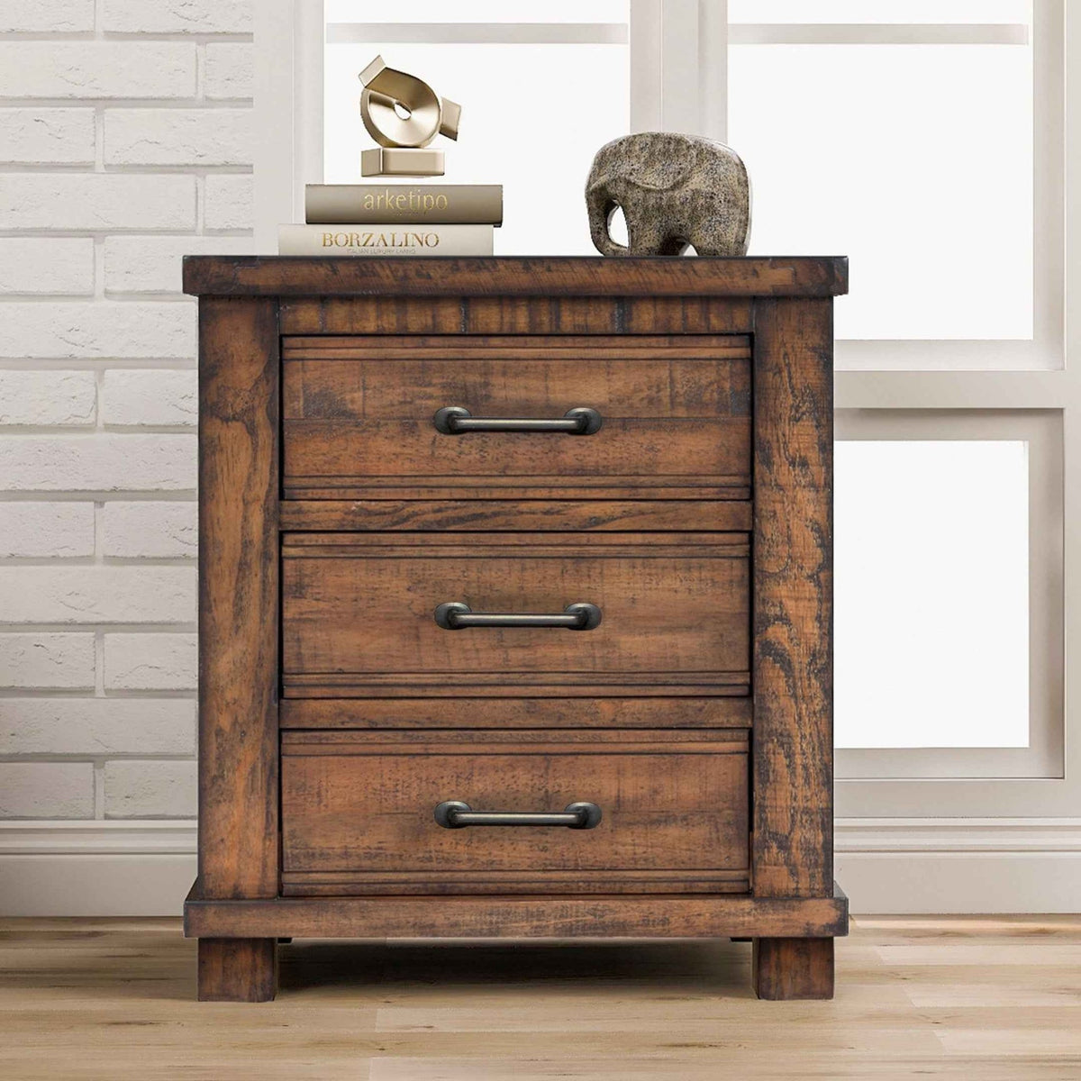 Rustic Three Drawer Reclaimed Solid Wood Framhouse Nightstand - B&B Forest Products
