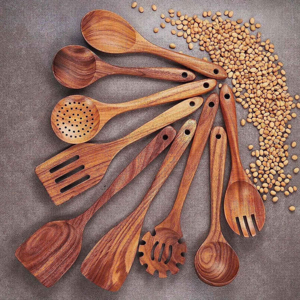 Teak wood solid wood heat-resistant soup spoon, rice spoon, household set cooking shovel spoon - B&B Forest Products