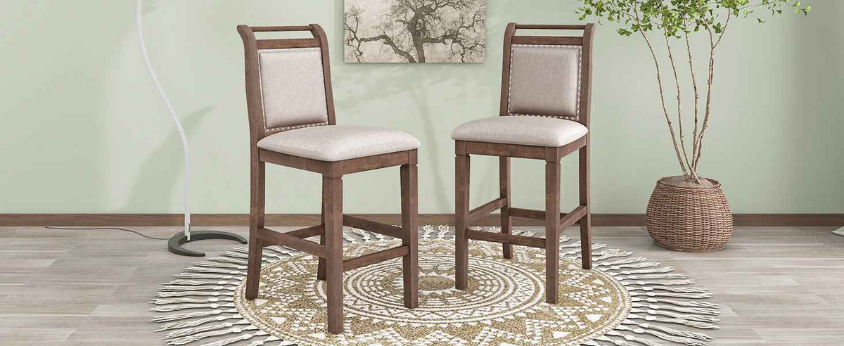 TOPMAX 3-Piece Wood Counter Height Drop Leaf Dining Table Set with 2 Upholstered Dining Chairs for Small Place, Brown - B&B Forest Products