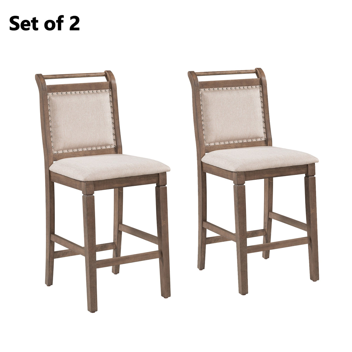 TOPMAX 3-Piece Wood Counter Height Drop Leaf Dining Table Set with 2 Upholstered Dining Chairs for Small Place, Brown - B&B Forest Products