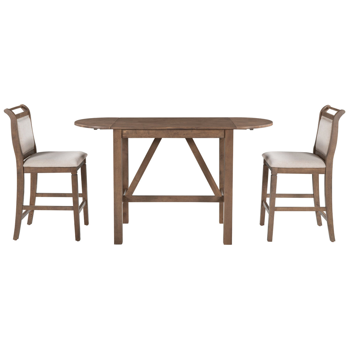 TOPMAX 3-Piece Wood Counter Height Drop Leaf Dining Table Set with 2 Upholstered Dining Chairs for Small Place, Brown - B&B Forest Products