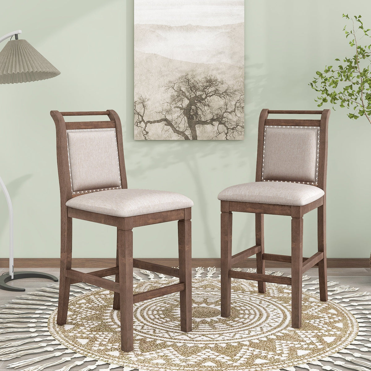TOPMAX 3-Piece Wood Counter Height Drop Leaf Dining Table Set with 2 Upholstered Dining Chairs for Small Place, Brown - B&B Forest Products