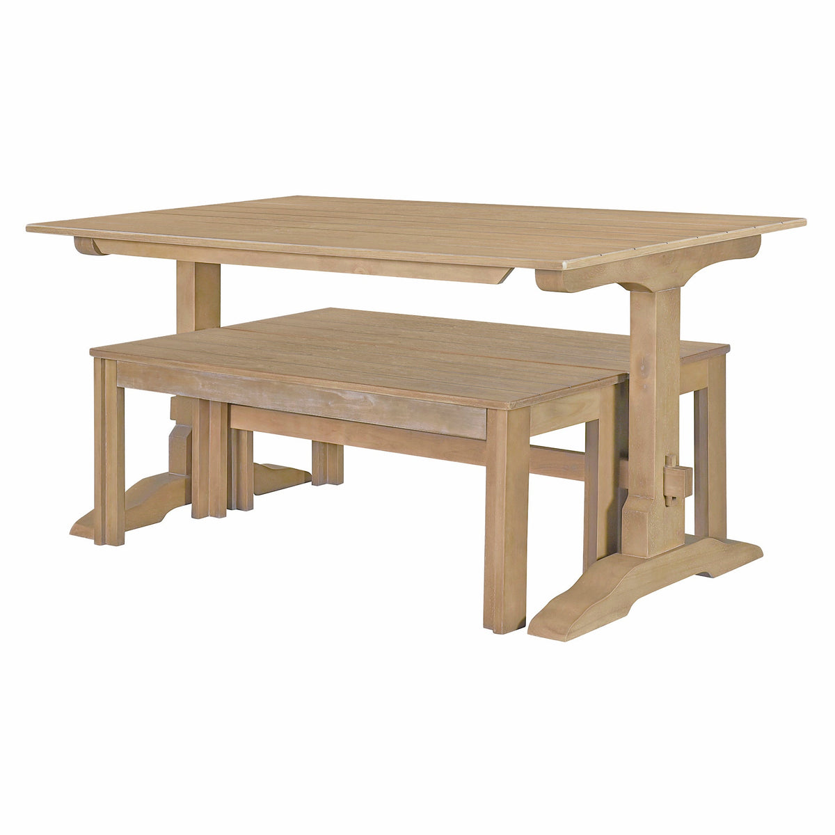 TREXM 3-piece retro dining table, rectangular stand table, and 2 4-person wooden stools (made of natural wood) - B&B Forest Products