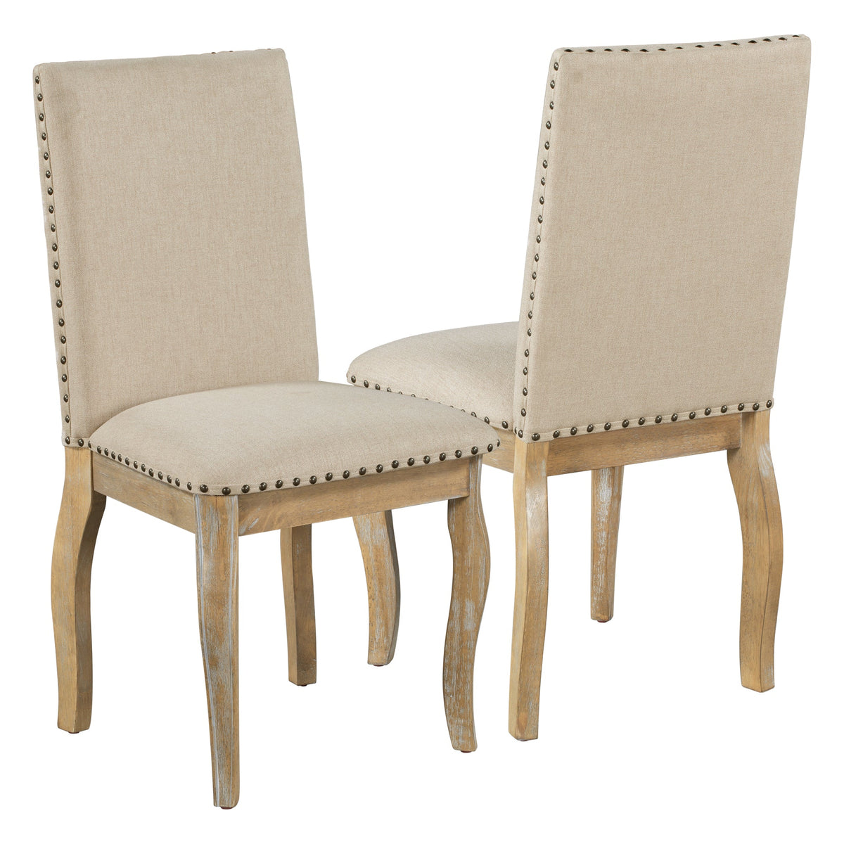 TREXM 5-Piece Farmhouse Dining Table Set Wood Round Extendable Dining Table and 4 Upholstered Dining Chairs (Natural Wood Wash) - B&B Forest Products