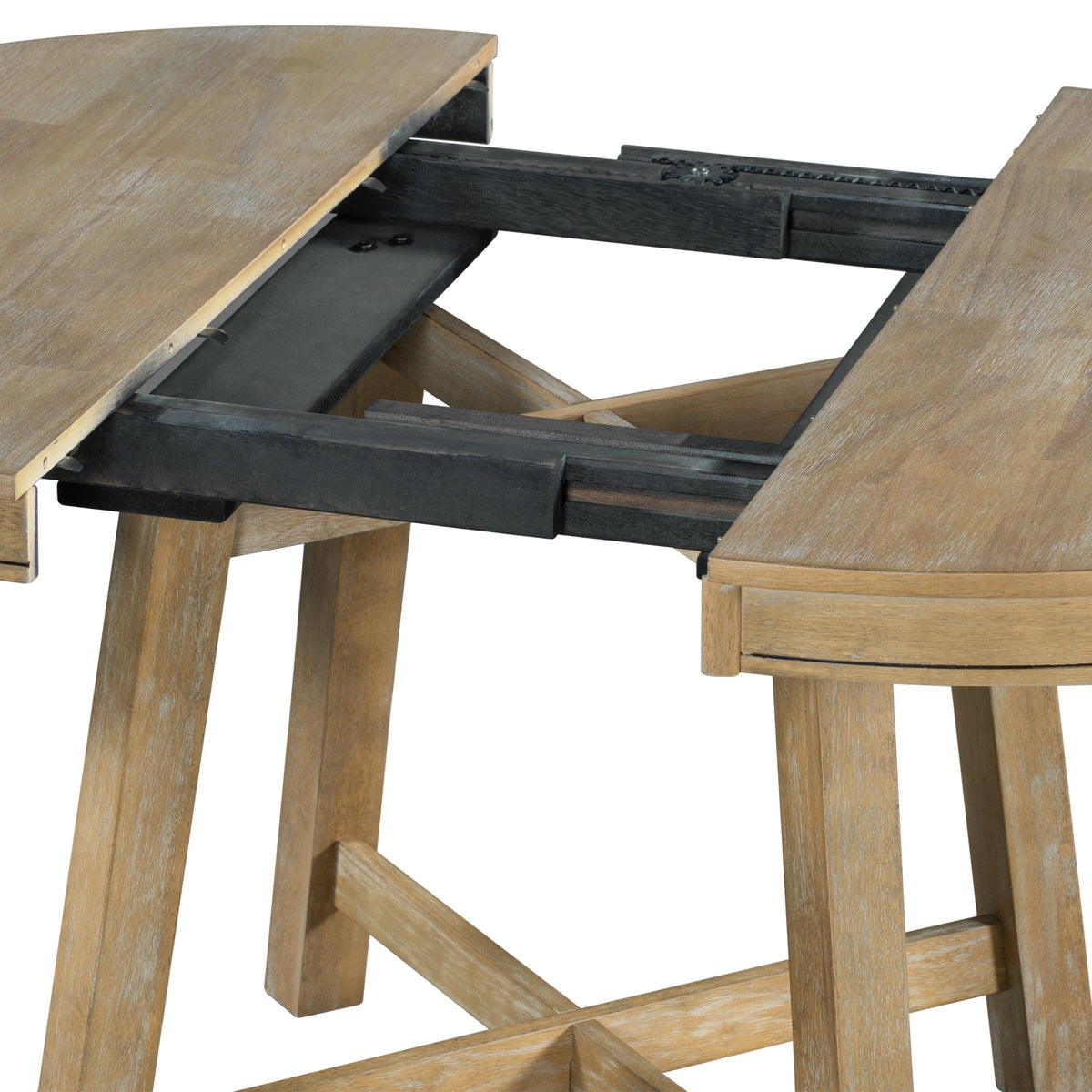 TREXM 5-Piece Farmhouse Dining Table Set Wood Round Extendable Dining Table and 4 Upholstered Dining Chairs (Natural Wood Wash) - B&B Forest Products