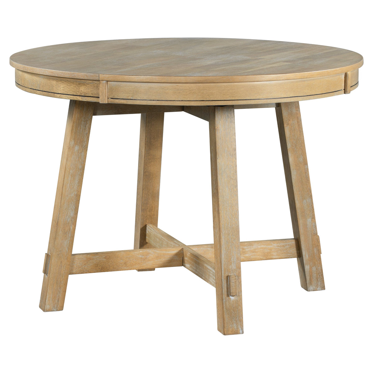 TREXM Farmhouse Round Extendable Dining Table with 16" Leaf Wood Kitchen Table (Natural Wood Wash) - B&B Forest Products