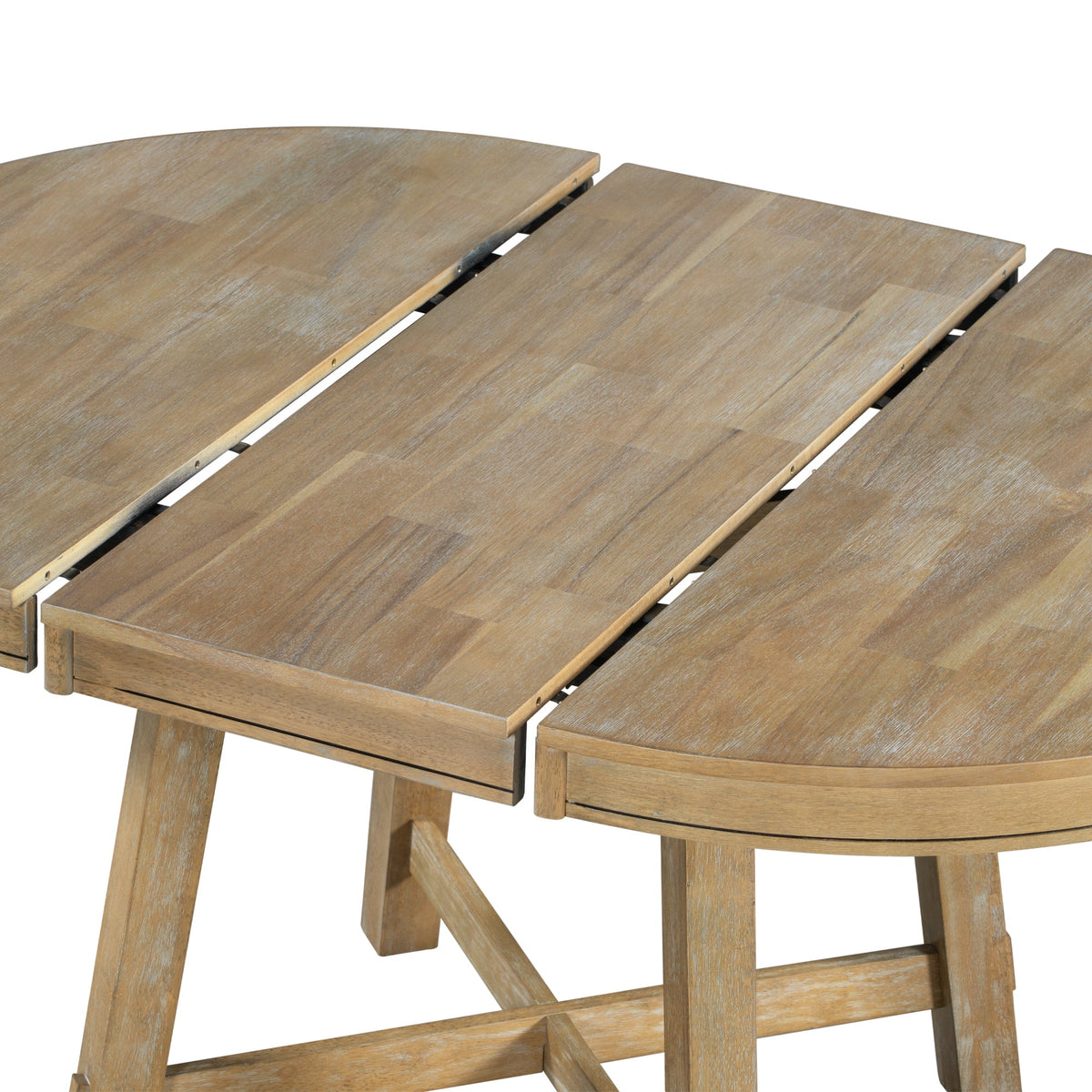 TREXM Farmhouse Round Extendable Dining Table with 16" Leaf Wood Kitchen Table (Natural Wood Wash) - B&B Forest Products