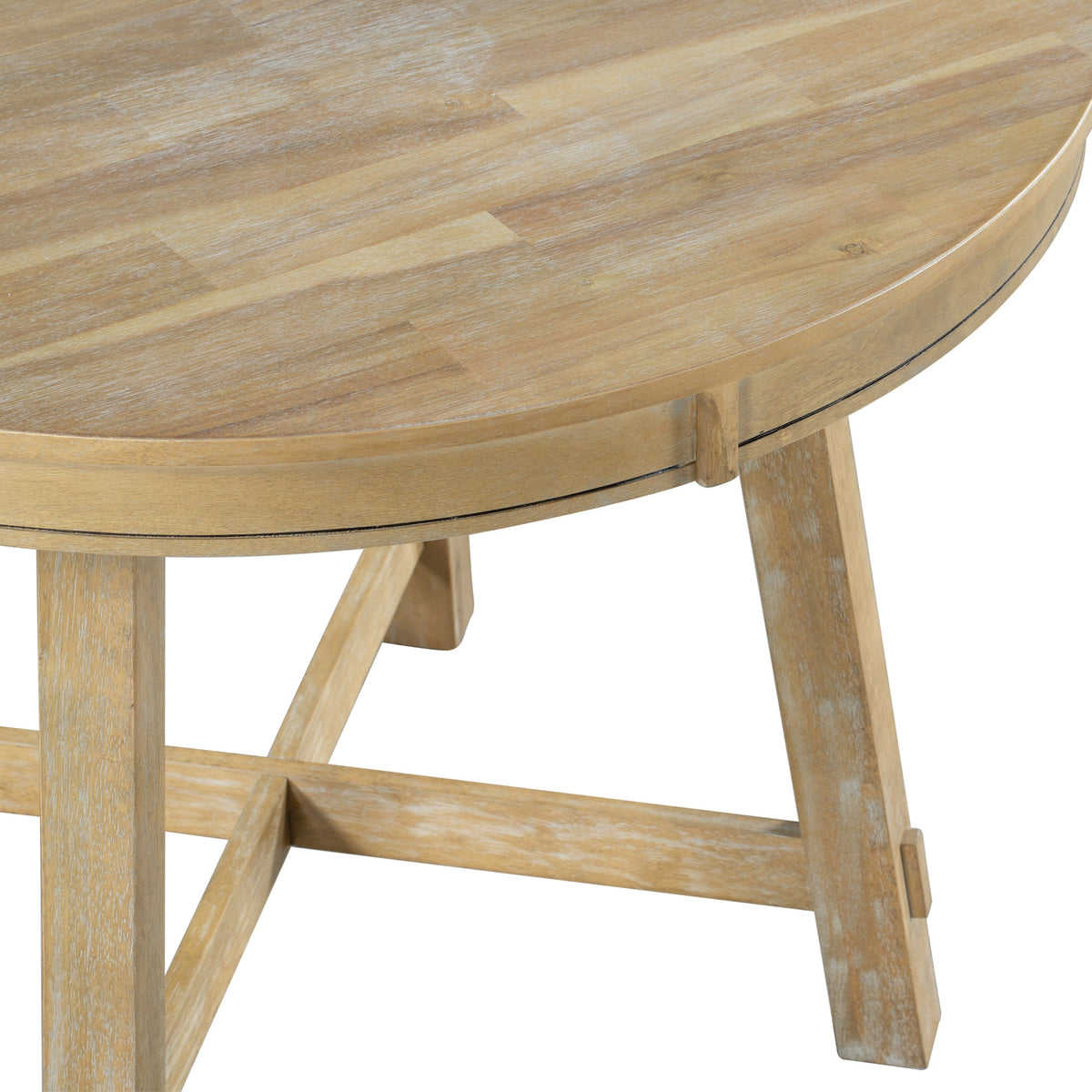TREXM Farmhouse Round Extendable Dining Table with 16" Leaf Wood Kitchen Table (Natural Wood Wash) - B&B Forest Products
