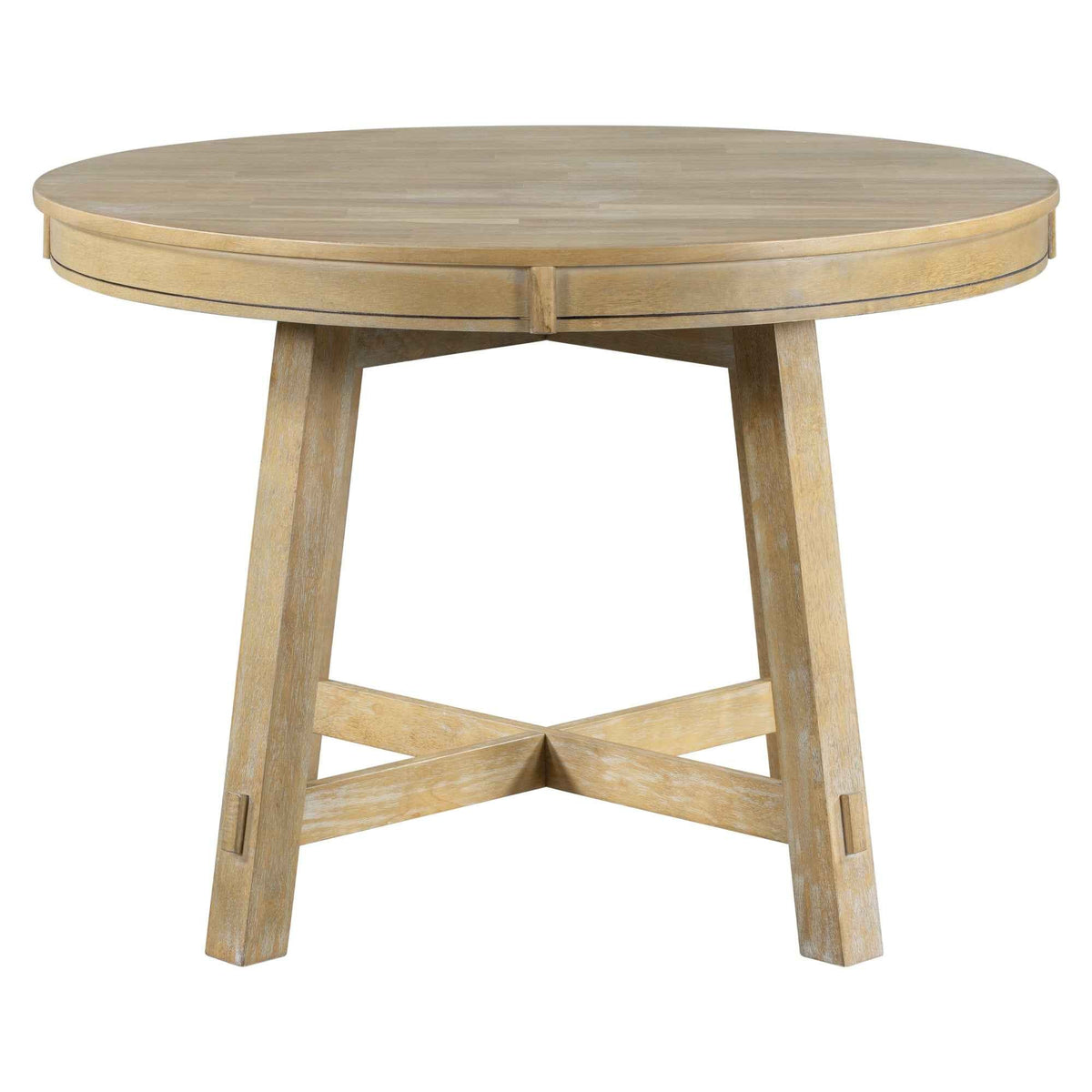 TREXM Farmhouse Round Extendable Dining Table with 16" Leaf Wood Kitchen Table (Natural Wood Wash) - B&B Forest Products