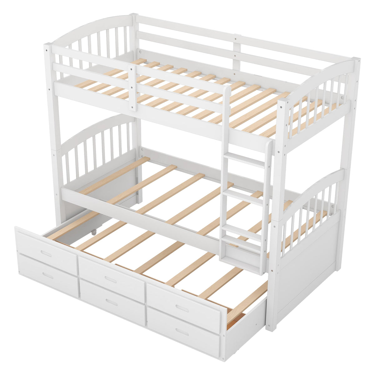 Twin over Twin Wood Bunk Bed with Trundle and Drawers White - B&B Forest Products
