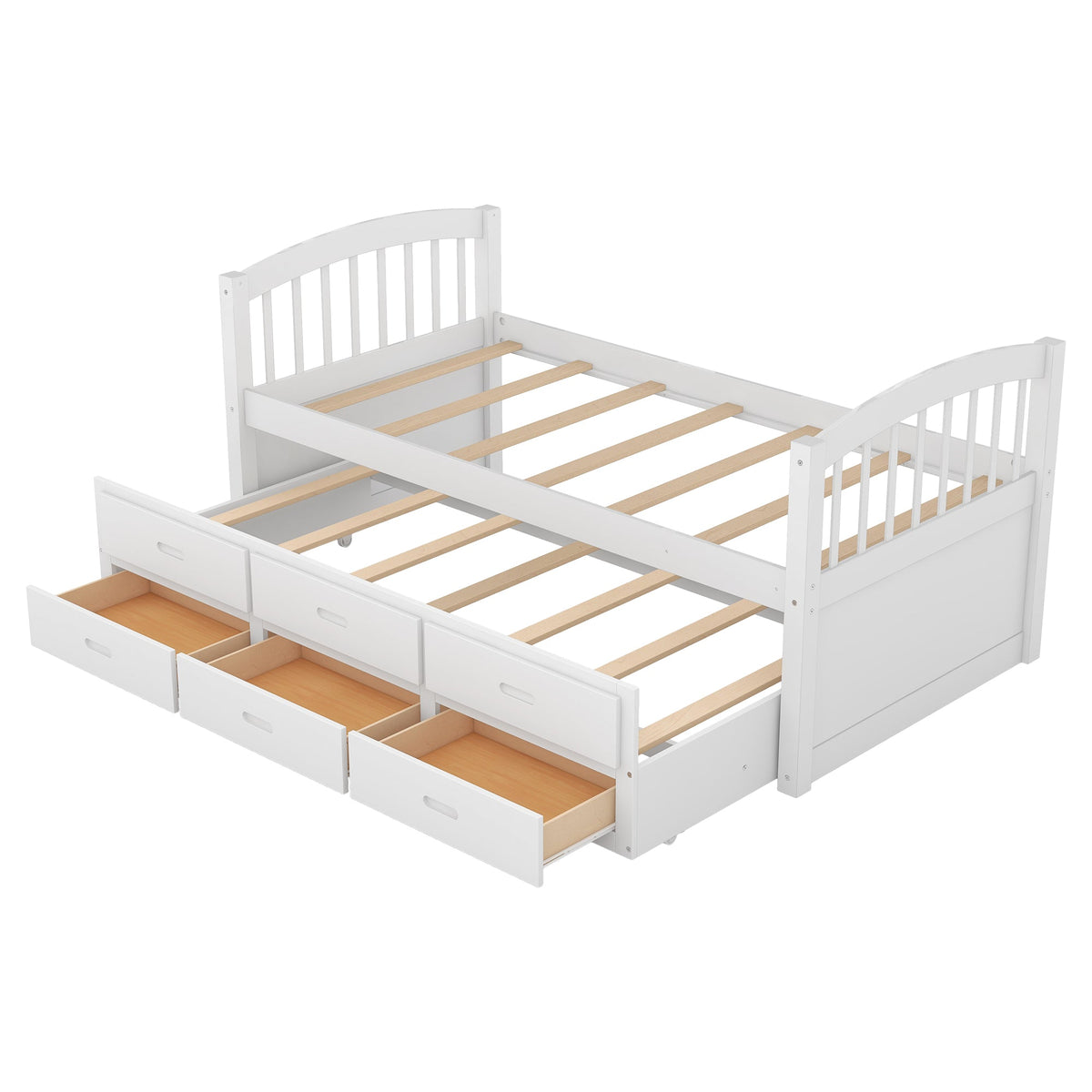 Twin over Twin Wood Bunk Bed with Trundle and Drawers White - B&B Forest Products