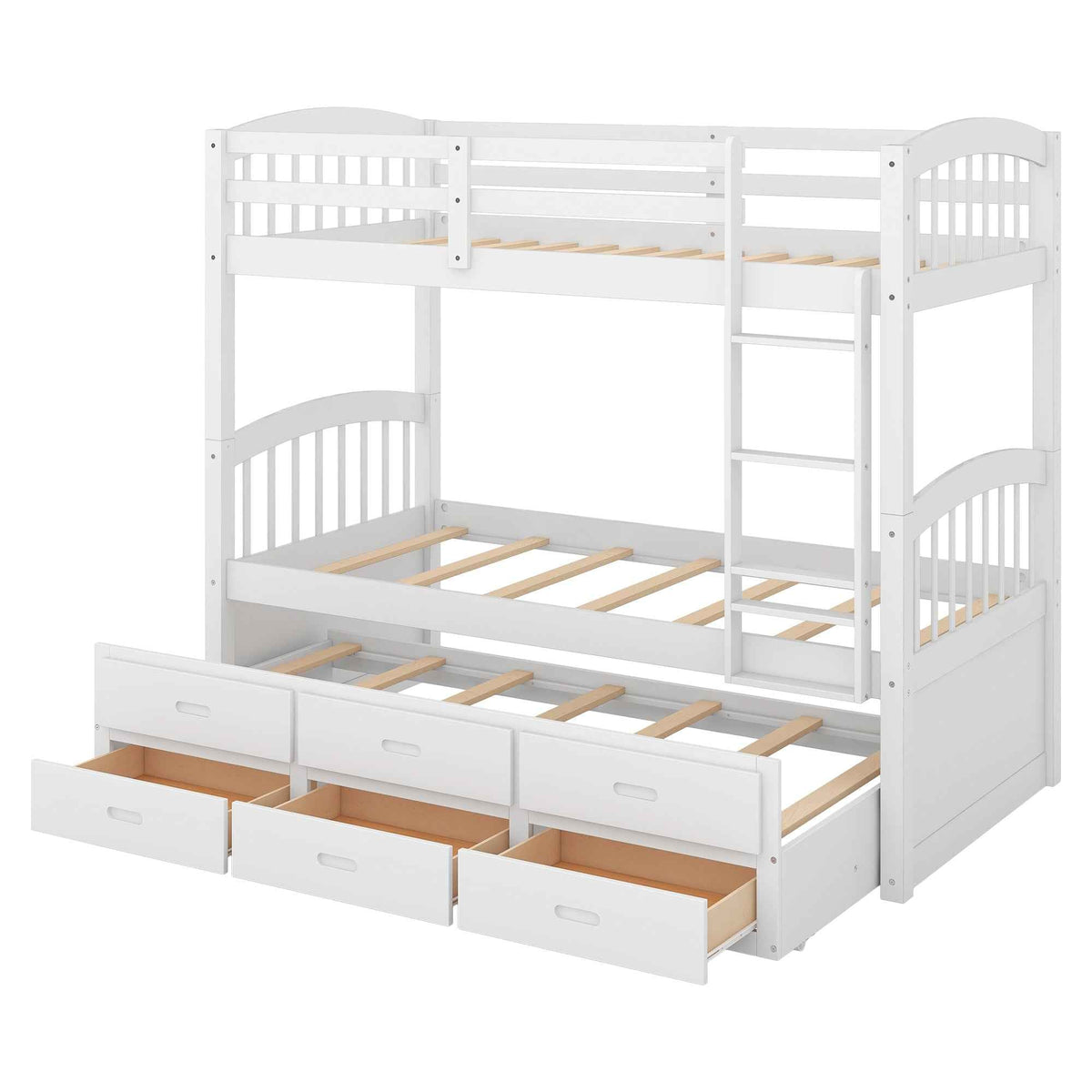 Twin over Twin Wood Bunk Bed with Trundle and Drawers White - B&B Forest Products