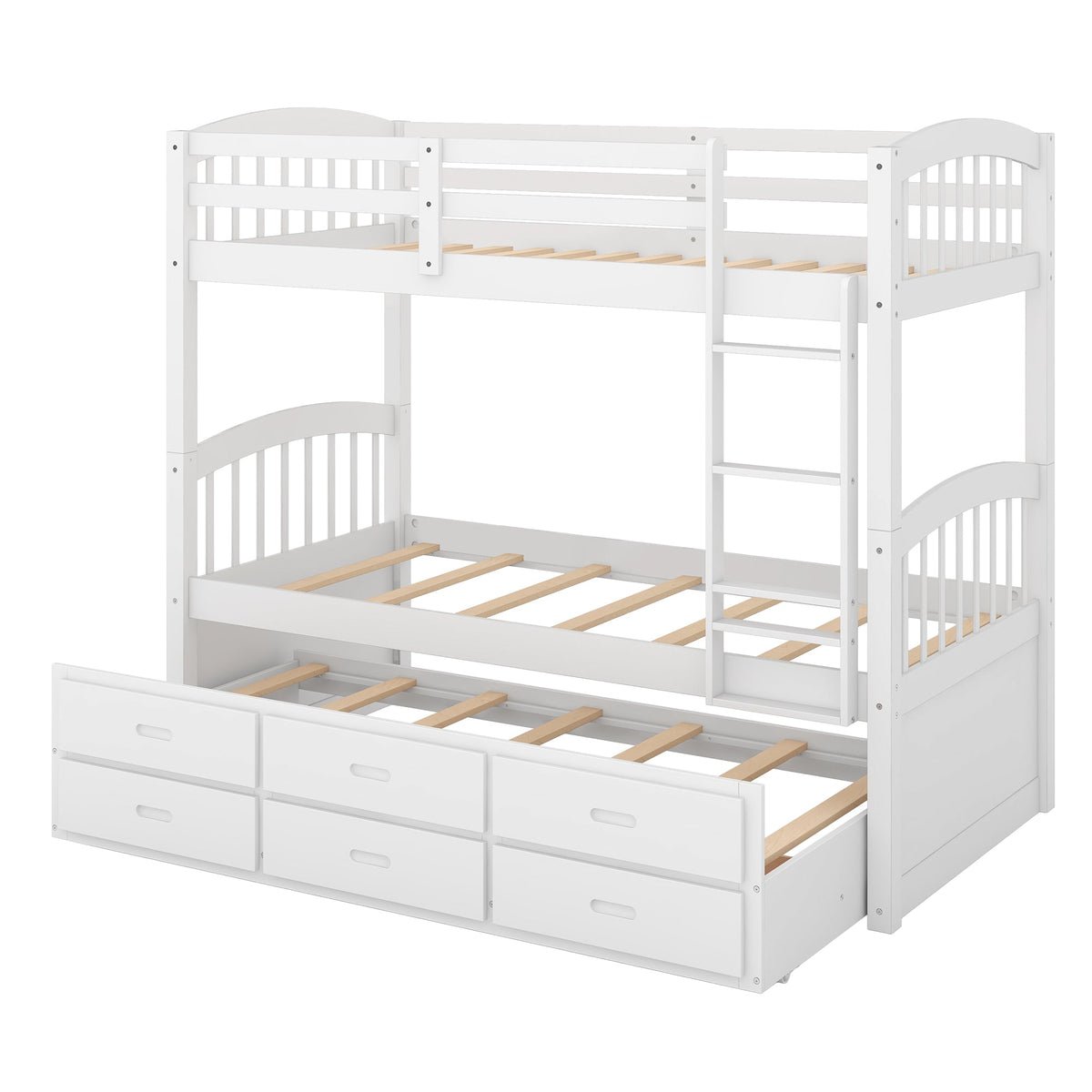 Twin over Twin Wood Bunk Bed with Trundle and Drawers White - B&B Forest Products
