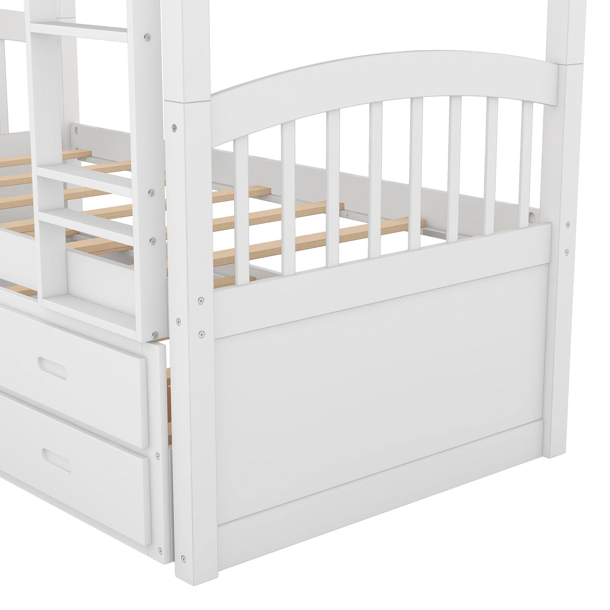 Twin over Twin Wood Bunk Bed with Trundle and Drawers White - B&B Forest Products