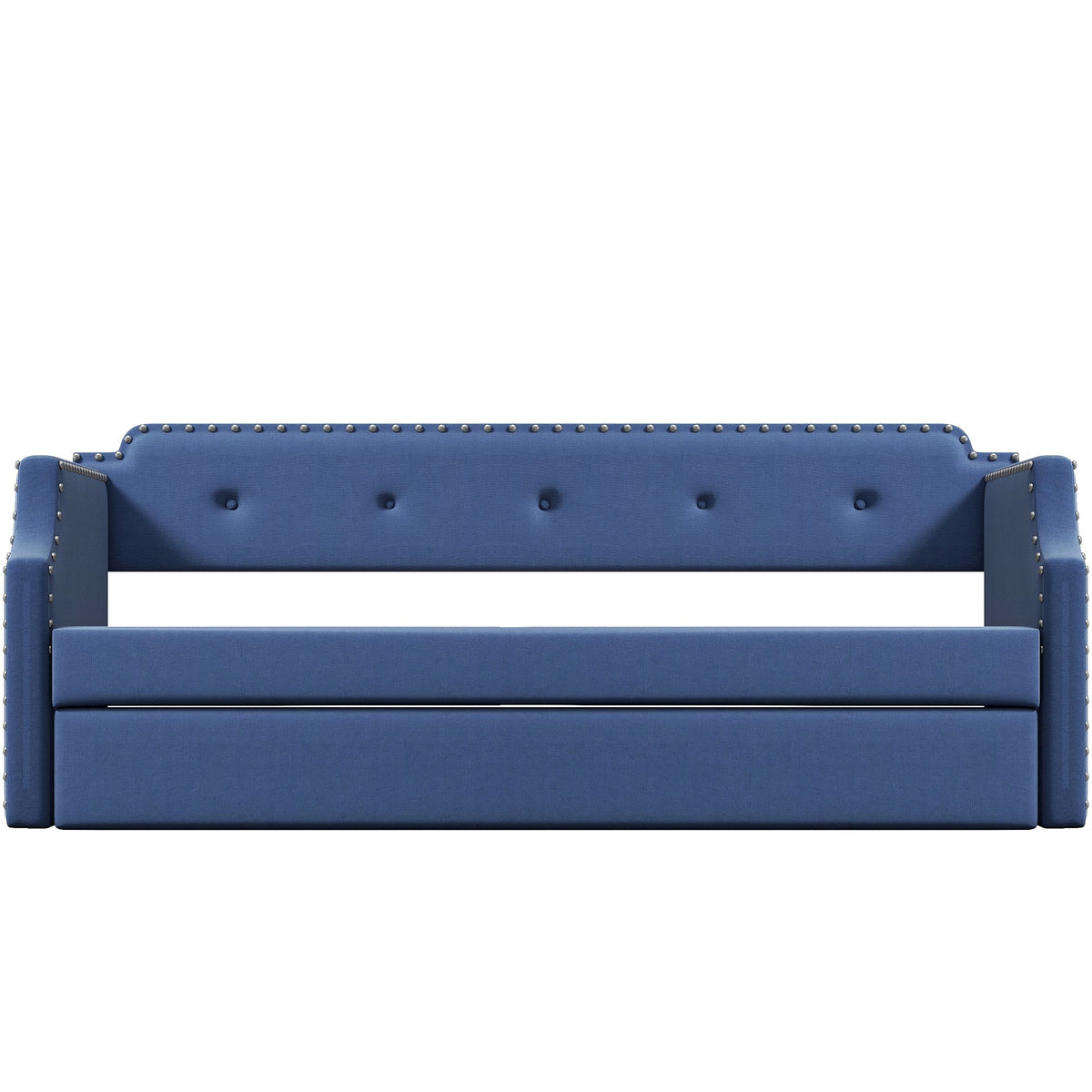 Upholstered Daybed with Trundle, Wood Slat Support,Upholstered Frame Sofa Bed Twin Blue - B&B Forest Products