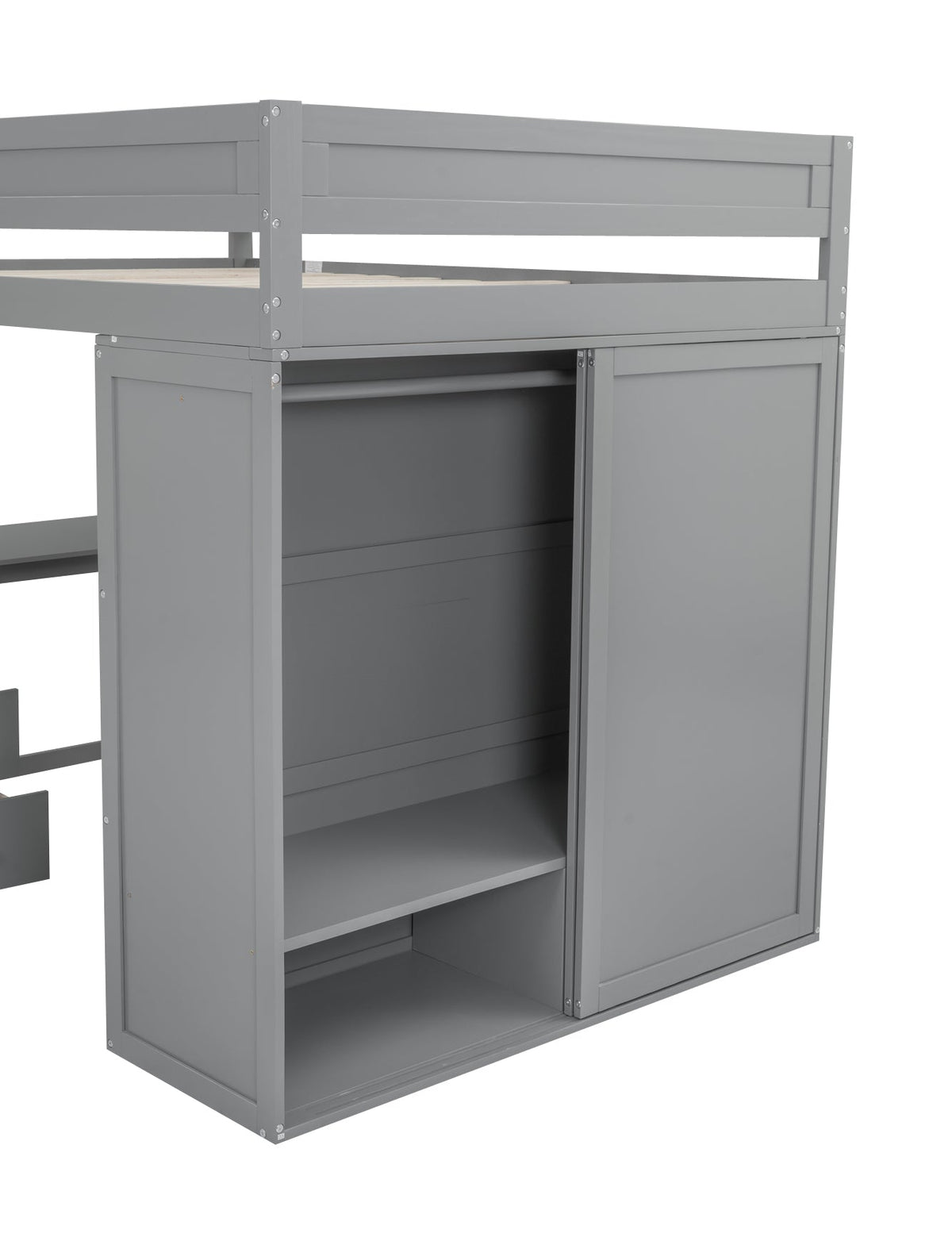 Wood Full Size Loft Bed with Wardrobes and 2-Drawer Desk with Cabinet Gray - B&B Forest Products