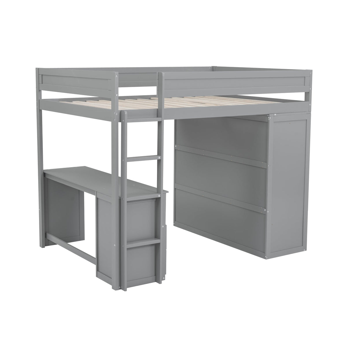 Wood Full Size Loft Bed with Wardrobes and 2-Drawer Desk with Cabinet Gray - B&B Forest Products