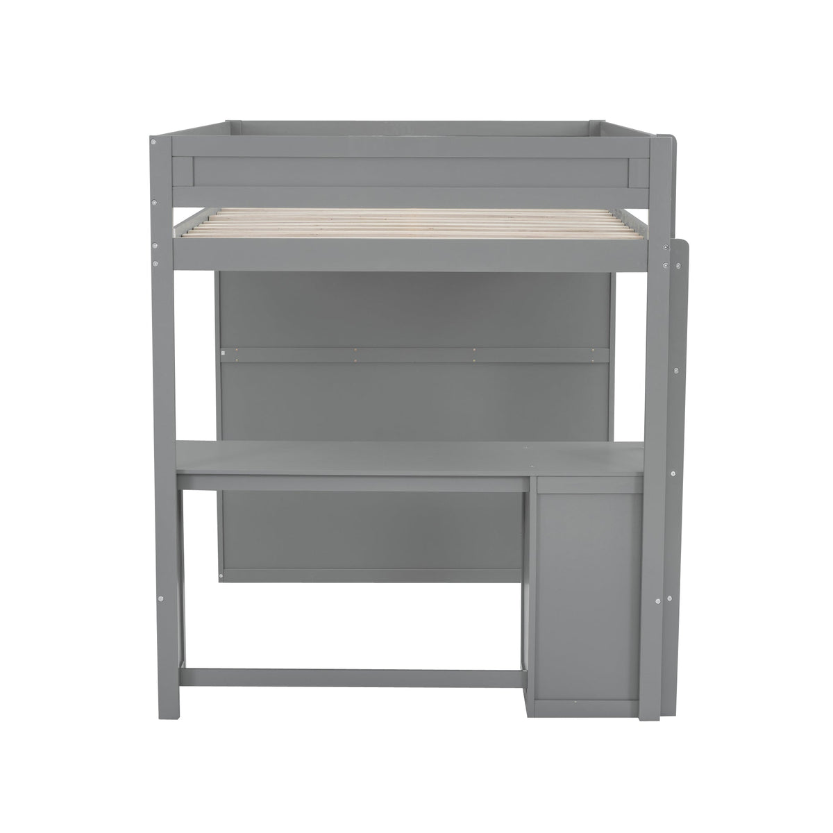 Wood Full Size Loft Bed with Wardrobes and 2-Drawer Desk with Cabinet Gray - B&B Forest Products
