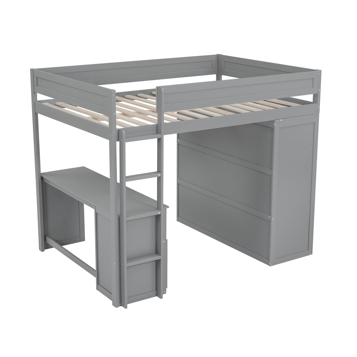 Wood Full Size Loft Bed with Wardrobes and 2-Drawer Desk with Cabinet Gray - B&B Forest Products