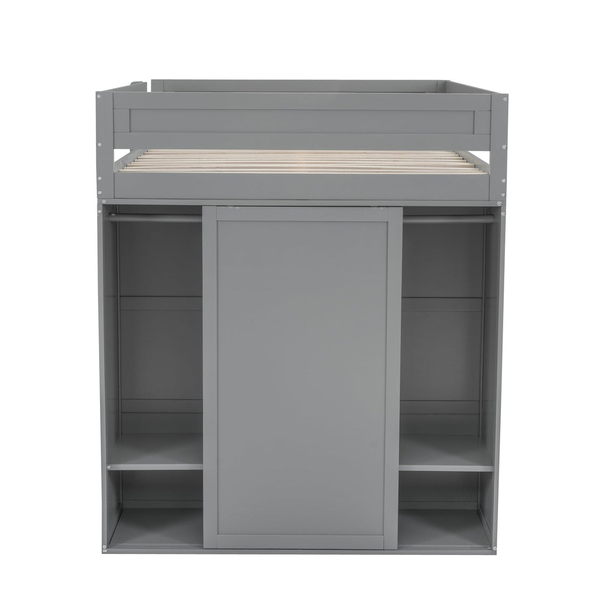 Wood Full Size Loft Bed with Wardrobes and 2-Drawer Desk with Cabinet Gray - B&B Forest Products