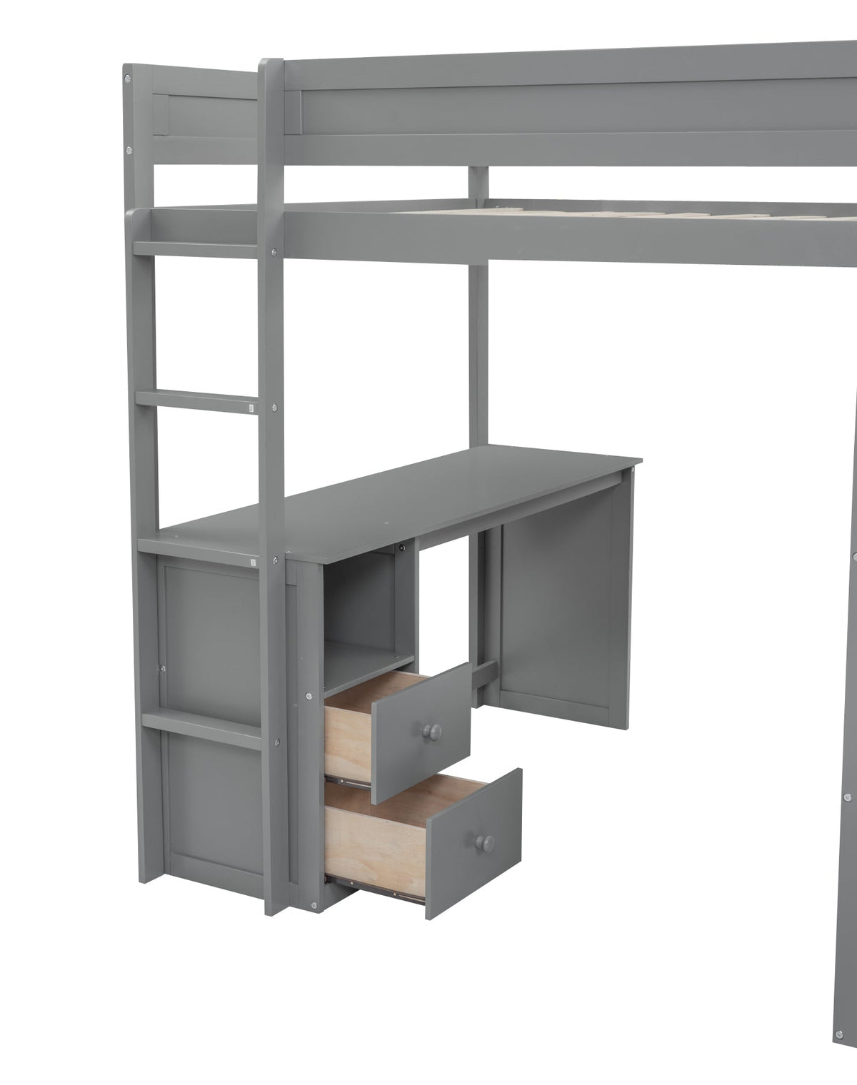 Wood Full Size Loft Bed with Wardrobes and 2-Drawer Desk with Cabinet Gray - B&B Forest Products