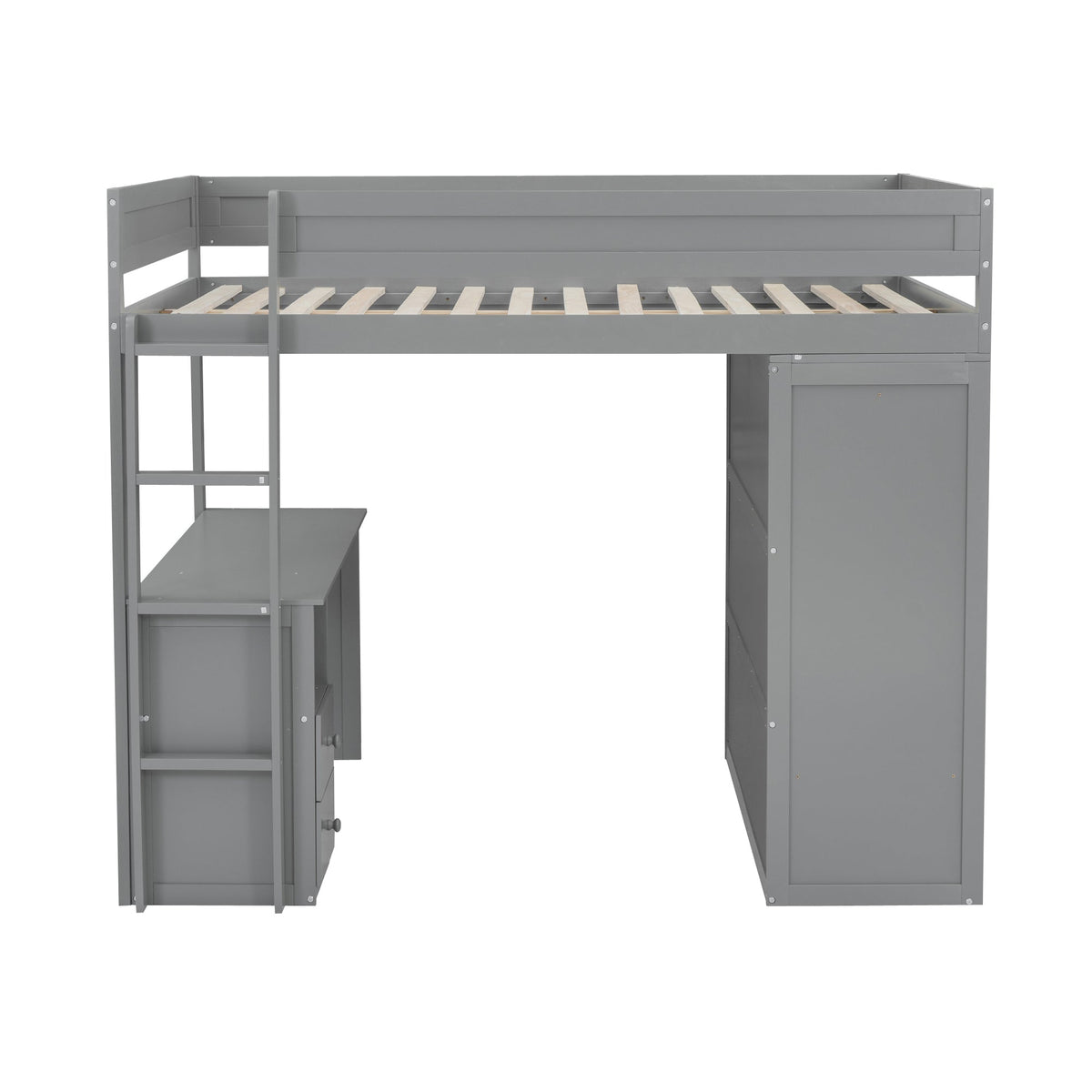 Wood Full Size Loft Bed with Wardrobes and 2-Drawer Desk with Cabinet Gray - B&B Forest Products