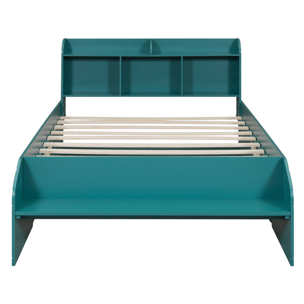 Wood Full Size Platform Bed with 2 Drawers, Storage Headboard and Footboard, Dark Green - B&B Forest Products
